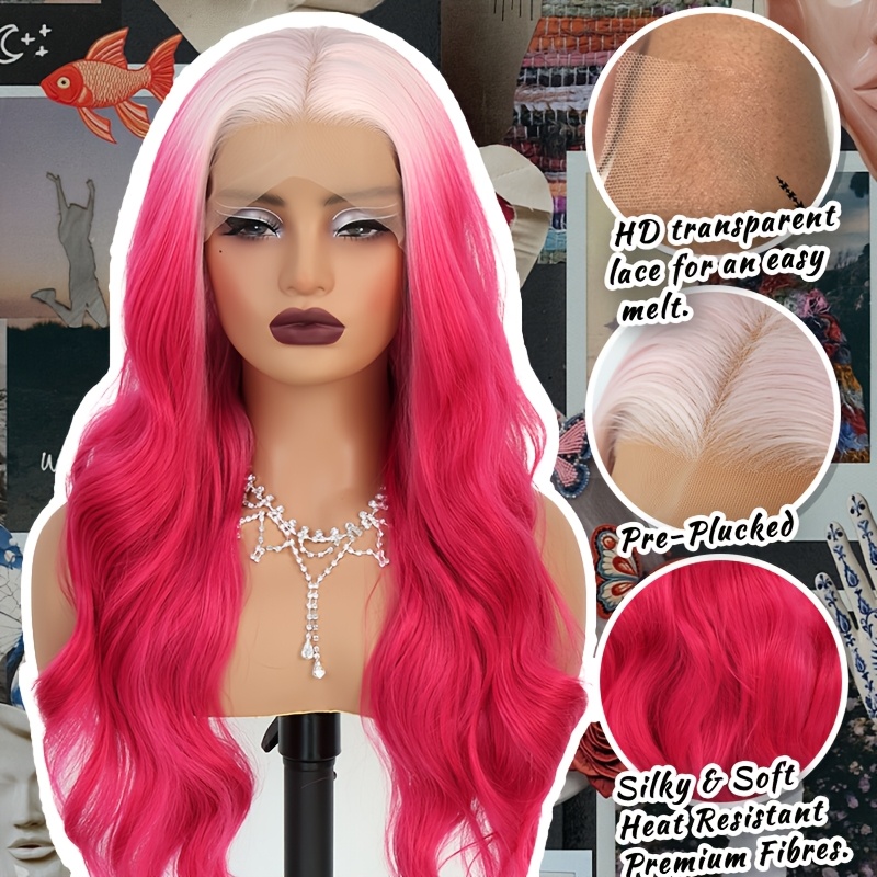 13x4 ombre pink body wave lace front wigs a - Temu display picture 2