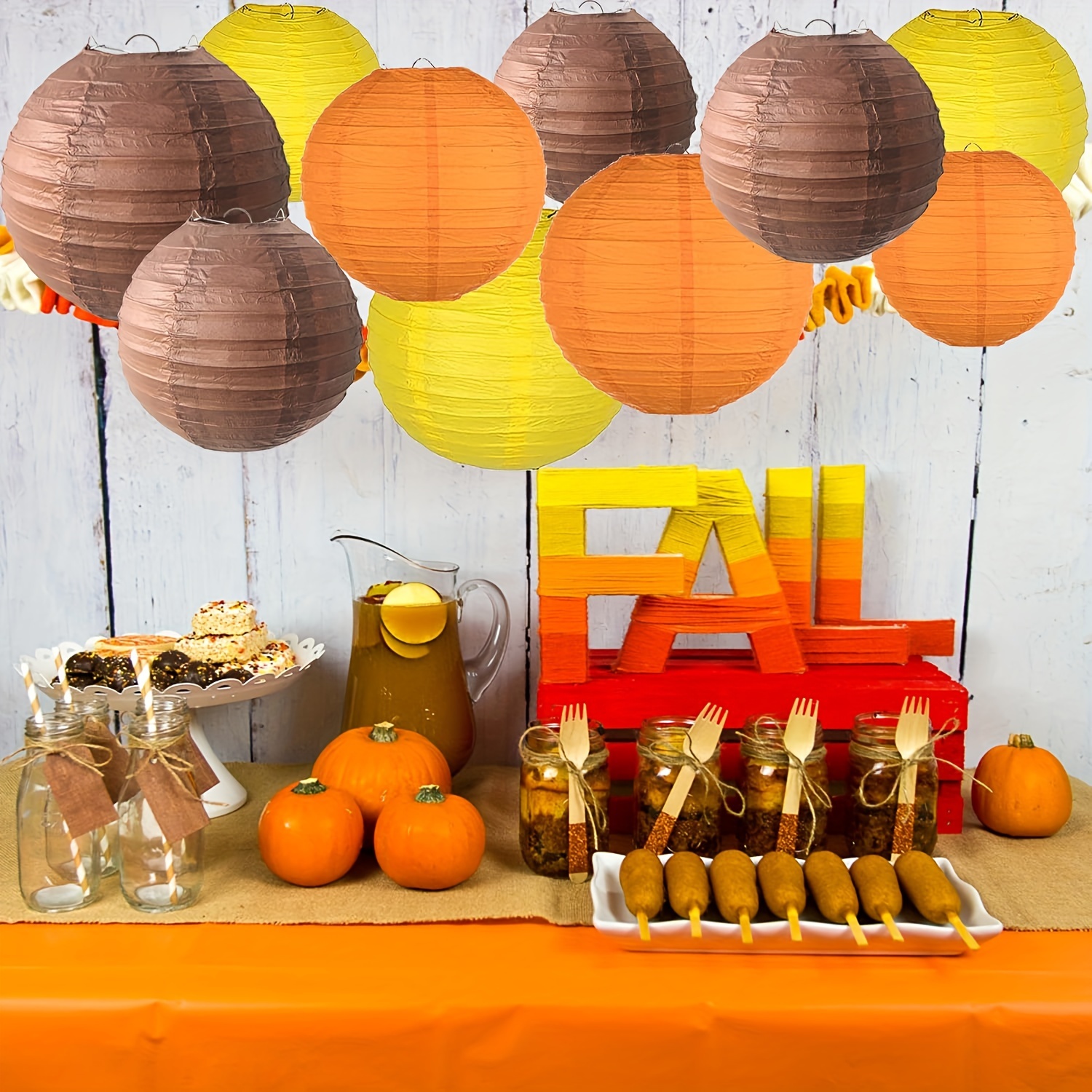 

10pcs Fall Party Paper Lanterns Decorations: Harvest Fest Celebration - 8-12 Inch Luminous Yellow, Brown, Orange Paper Lanterns With White Ribbon - Perfect For Thanksgiving, , Or Autumn Events