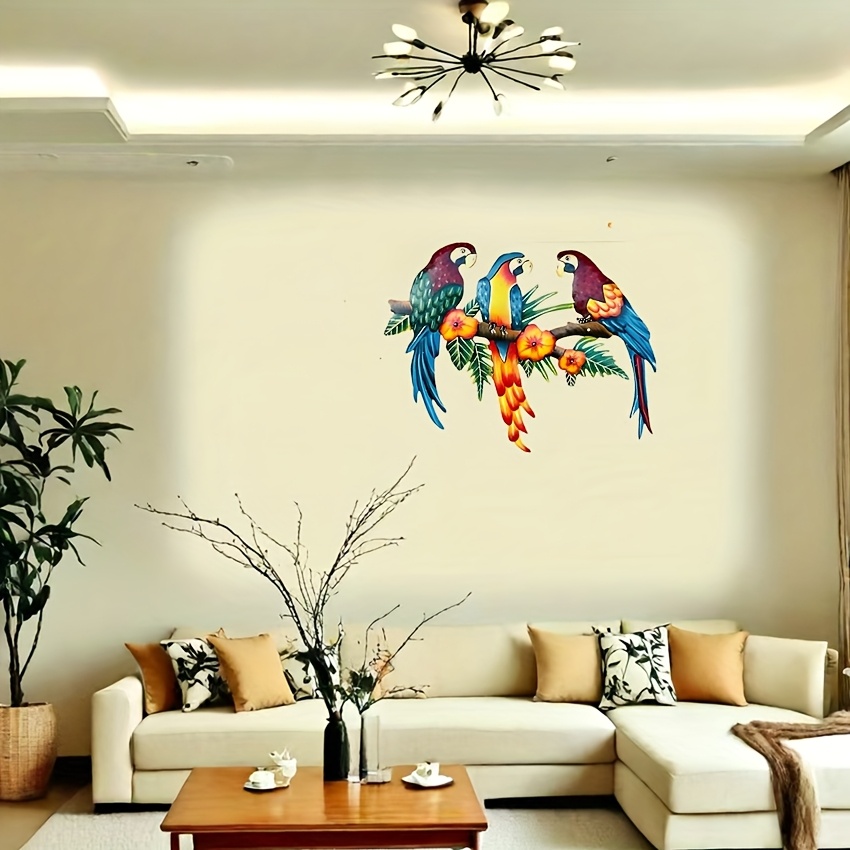 TEMU Art mural en métal pour perroquets et - Décoration de style pour de 15.74" , et extérieur - Design tropical coloré avec des feuilles et des