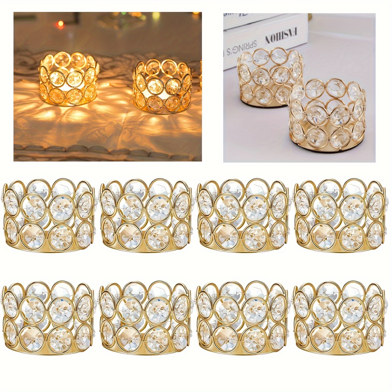 

10pcs Crystal Candle Holders, Metal Tabletop Votive Stands With Lacquered , Quadrilateral For Wedding Decor, Home Centerpieces, - Christmas, Halloween, Easter, Hanukkah, Thanksgiving