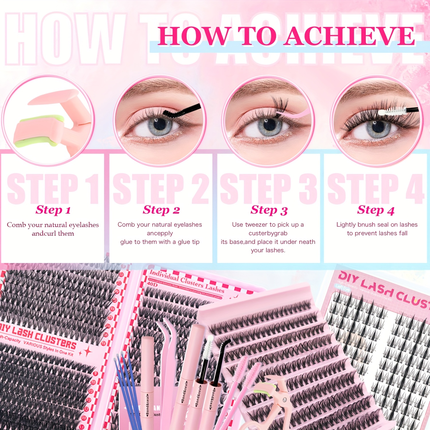 15pcs set mixed length 9 16mm d diy eyelash sion individual eyelashes kit 30d40d50d80d fish tail eyelash anime eyelash with tool natural thick ultra soft reusable wedding music festival thanksgiving day and daily use gift set details 12