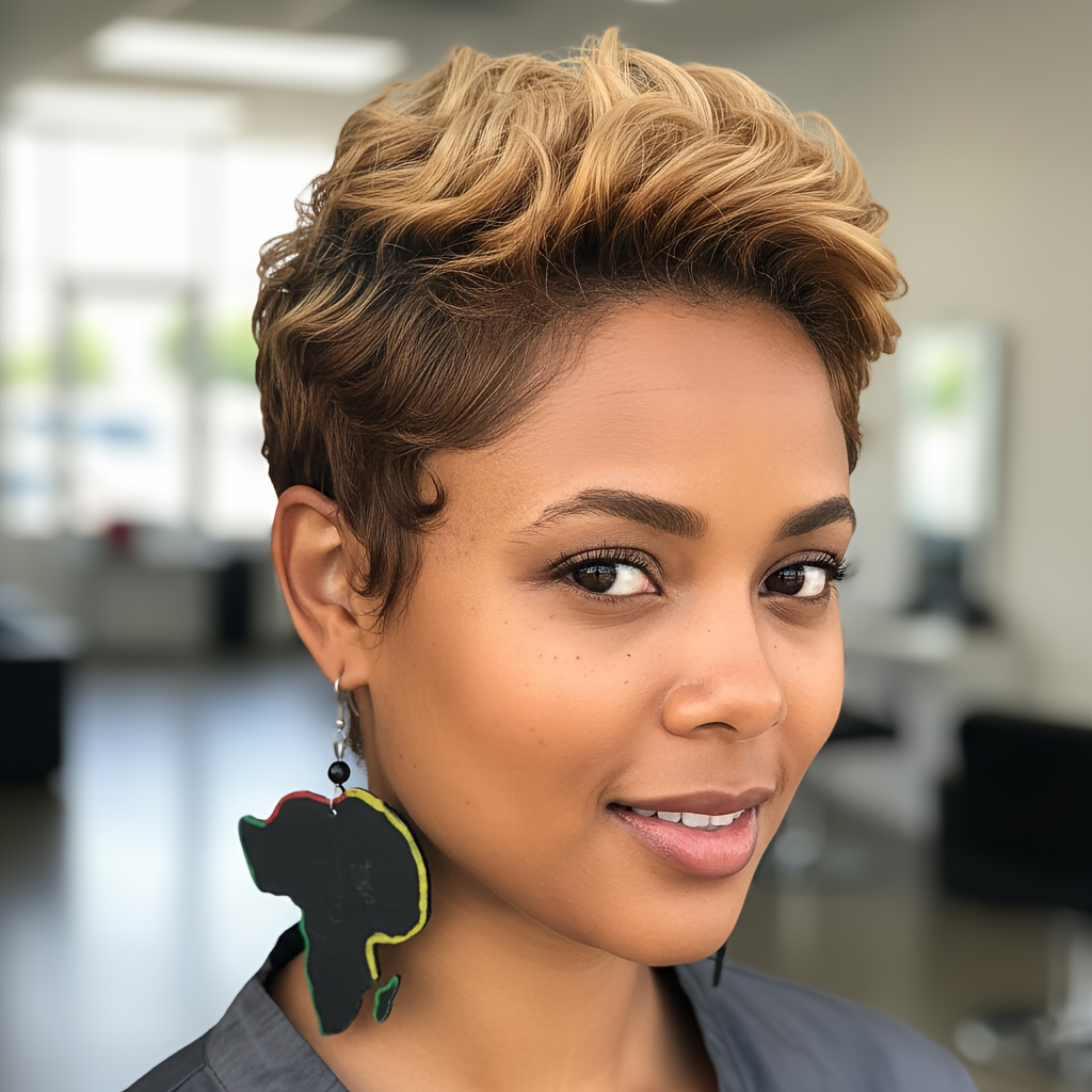 TEMU Synthetic Wavy Wig For Women Featuring Of Brown And Blonde Tones, Short Style With Bangs, Perfect For Party Hairstyles