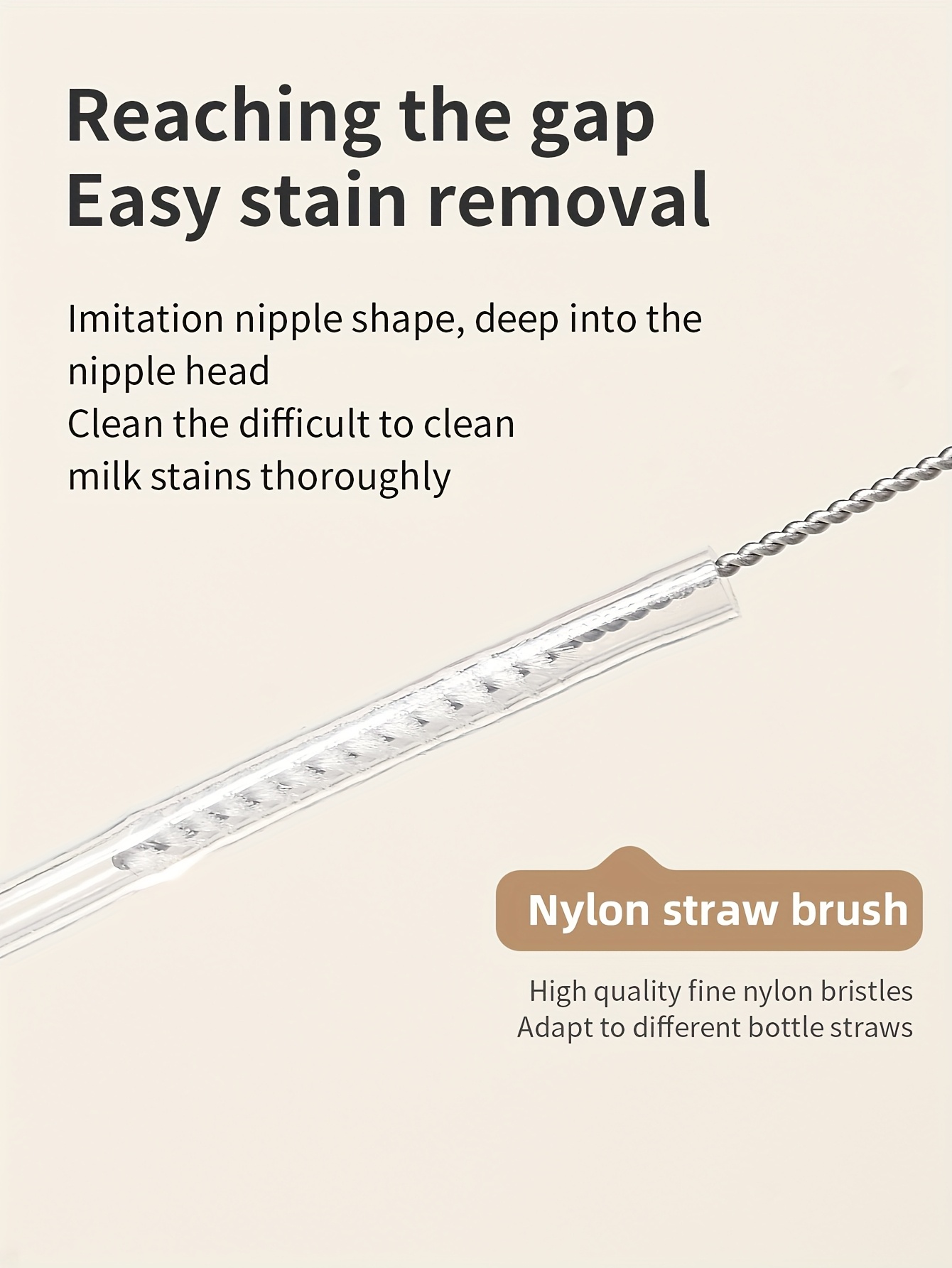 Silicone Bottle Brush Set, Including Handle, for Cleaning Nipple, Suction Straw and Cup Mouth