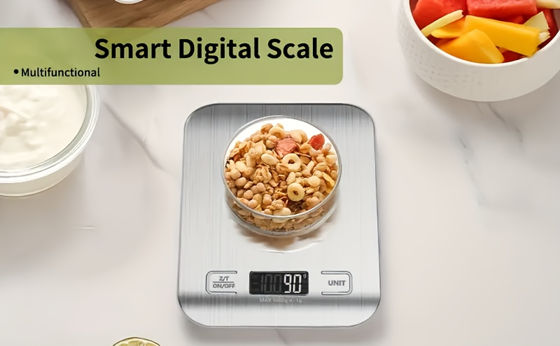 1pc   scale stainless steel food scale with lcd display portable electronic weighing tool battery operated non food contact abs material with 2 aaa batteries not included for coffee baking cooking measurement details 2