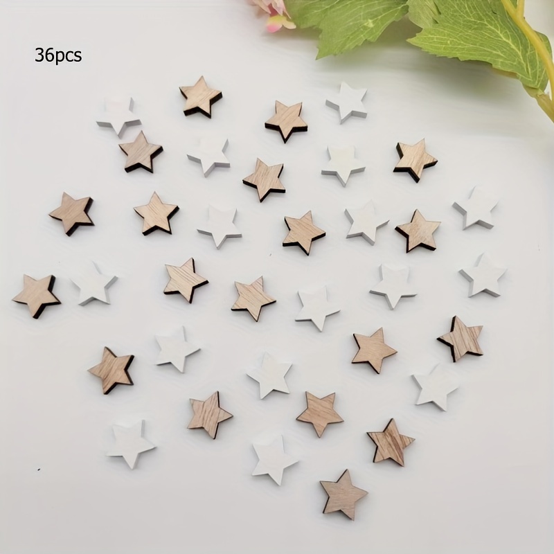 36pcs Per Pack Wooden Stars Natural And White Mixed Christmas Decoration Small Stars