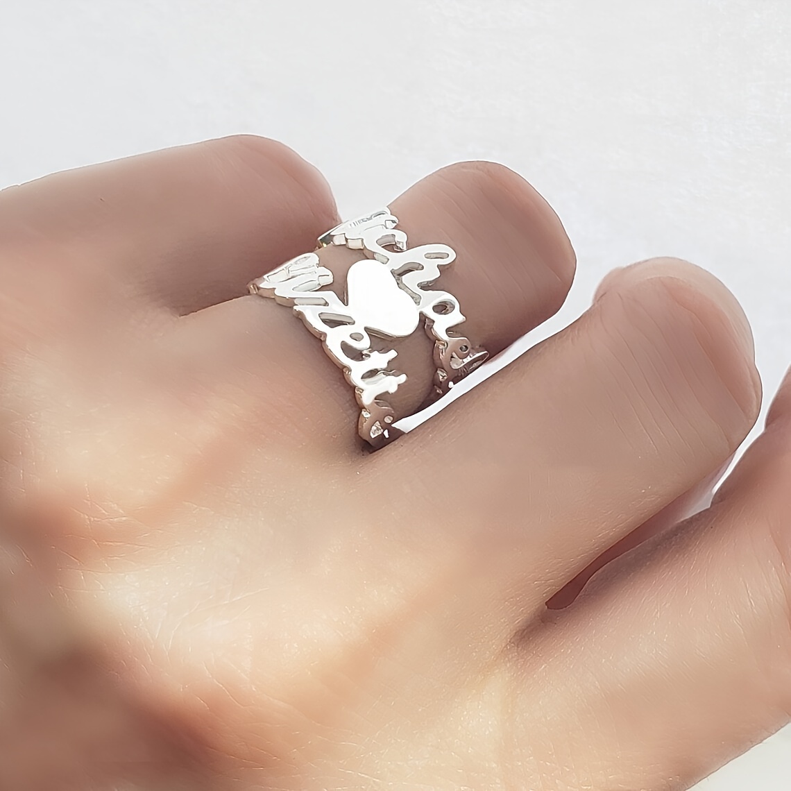 TEMU Customized Heart Rings, Personalized Infinity Couple Name Rings, Adjustable Open Wedding Bands, Women's Wedding Jewelry, Language To English