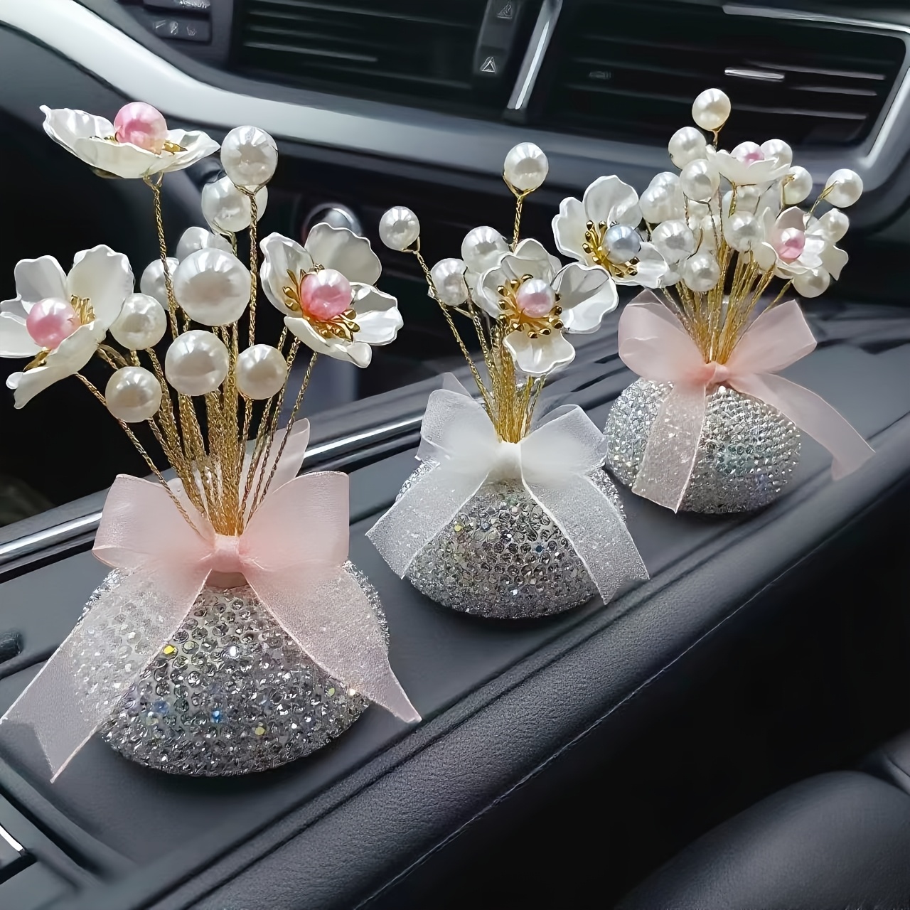 TEMU 1pc/2pcs/3pcs Handmade Diy Car Console Decoration Simulation Crystal Flowers Suitable For Decoration|office Decoration|gift|valentine's Day|car Decoration|mini