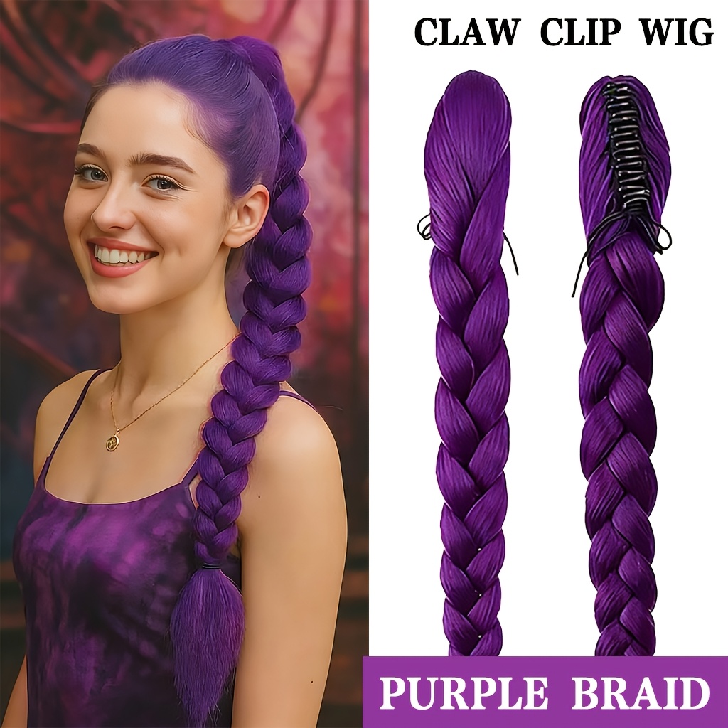 TEMU Estensione per Intrecciata Viola da 26 Pollici da Donna - Lunga Vivace con Fermaglio a Pinza e Clip BB. Stili Indossabili 2 in 1 per Festival