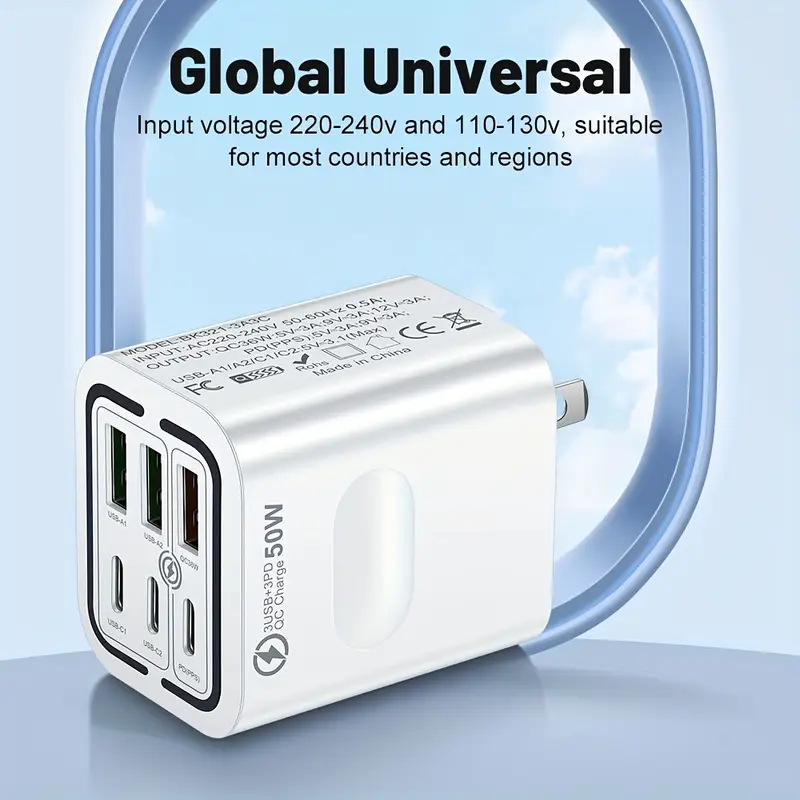 3 pack total 50w 6 ports mobile phone fast charging adapter for iphone for samsung 3pd 3usb charger adapter us plug travel charger wall charger Product details 5