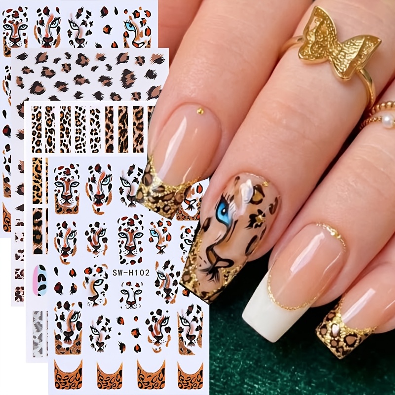 Image of 4 Sheets Nail Stickers, Vintage Print Pattern Nail Decals, Autumn Winter Nail Art Decorations, Glam Manicure Supplies For Women