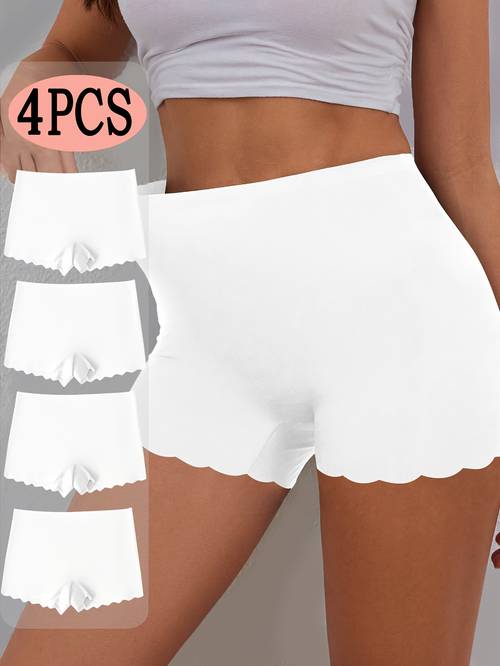 4pcs womens boyshort panties high stretch soft comfortable underwear in solid color elegant fabric for casual attire scalloped edges womens lingerie underwear