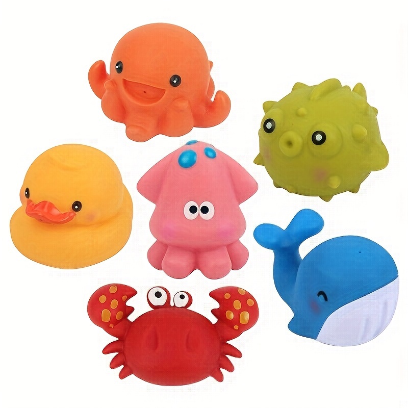 

6pcs Soft Rubber Animal/round Ball Shape Bathroom Play Water Toy, Cute Bath Toy Multiple Colors