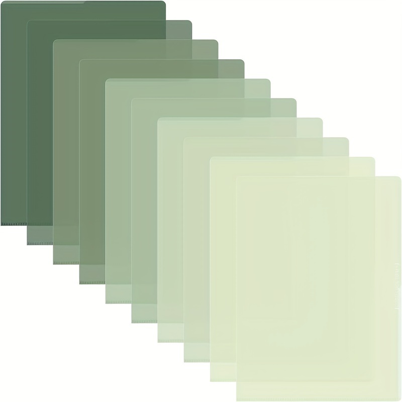 

15pcs A4 Gradient Green File Folders - , Transparent Sleeves With L Clip For Office Organization
