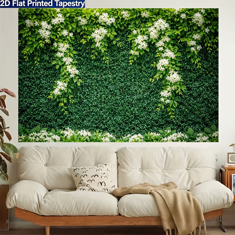 White Flower Draping Green Plant Wall Backdrop
