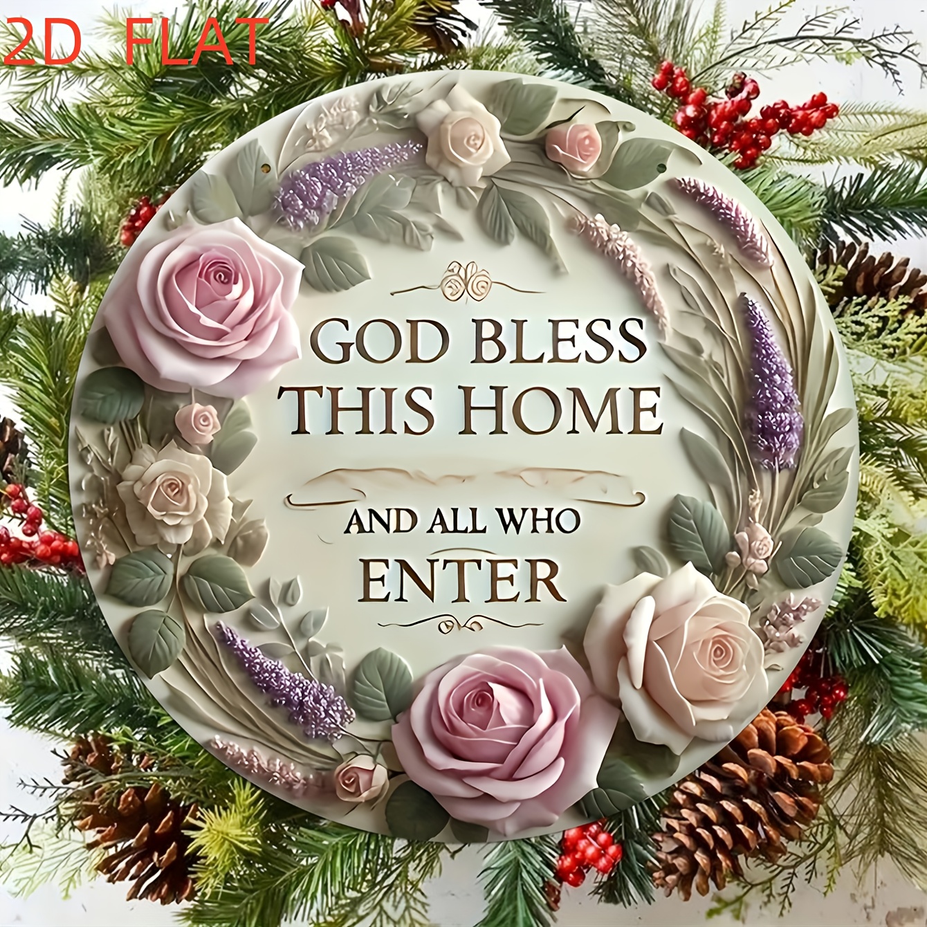 Image of 2d Flat - Decorative Hanging Ornament, 1pc Inspirational Wooden Sign "god This Home" - No Electricity Needed, Featherless Wall Art Suitable For Home, Bar, Cafe