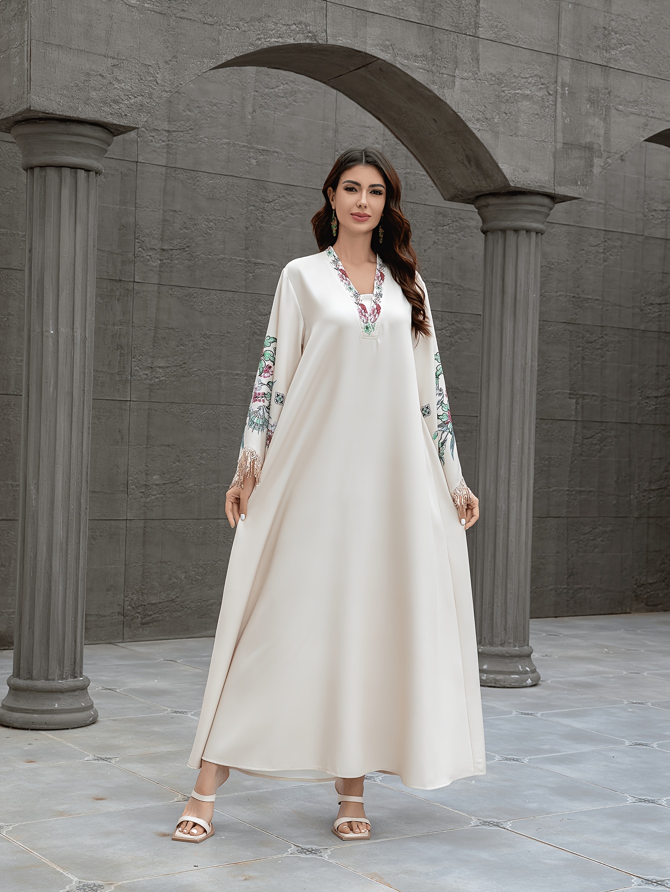 green emerald velvet dress Fancy Aari Hand-Embellished Abaya with Matching Hijab & Inner main image 0