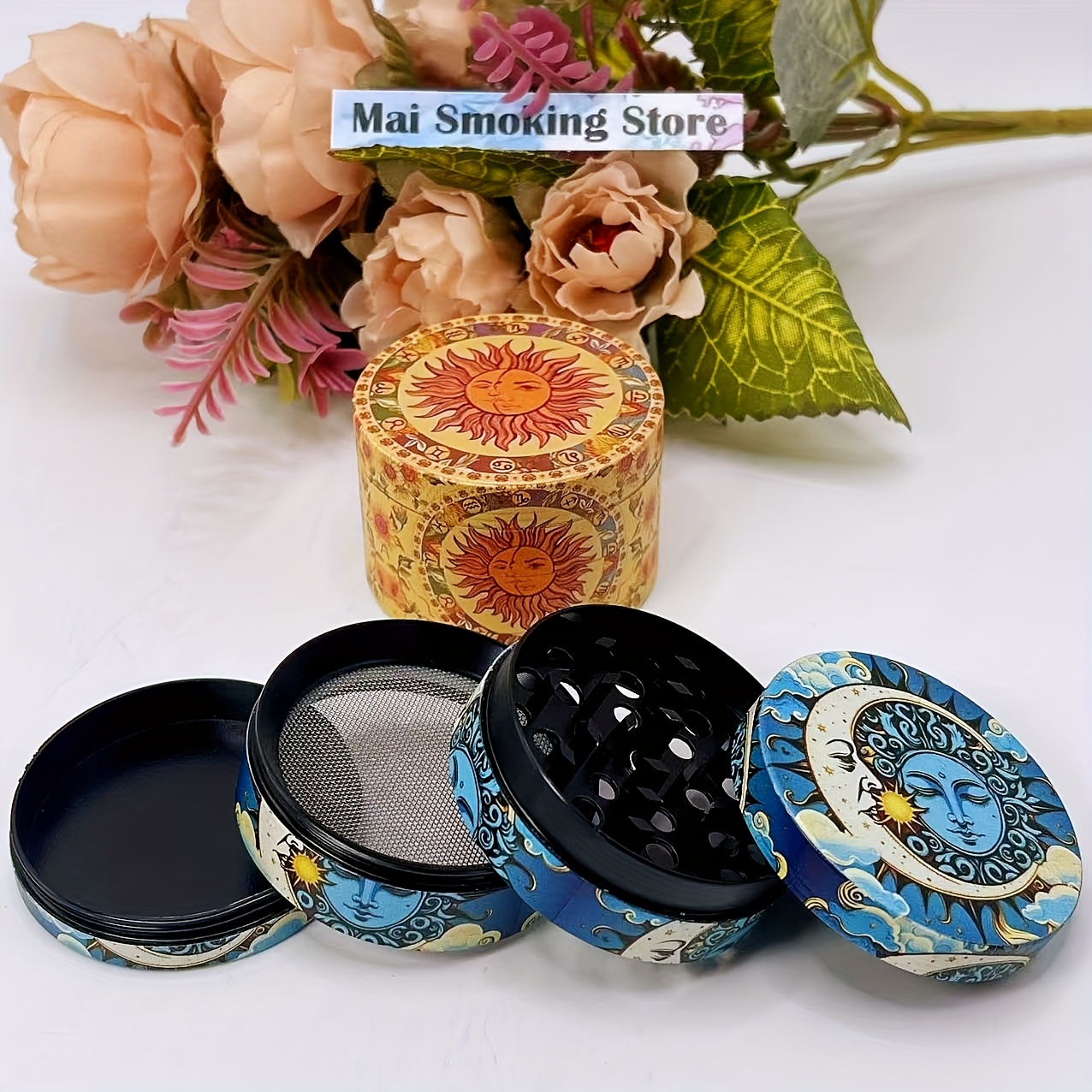 Boho Moon 4-Layer Metal & Tobacco Grinder - Heavy-Duty Manual Crusher with  Chamber Layers, Smoking Accessory for,, Tobacco
