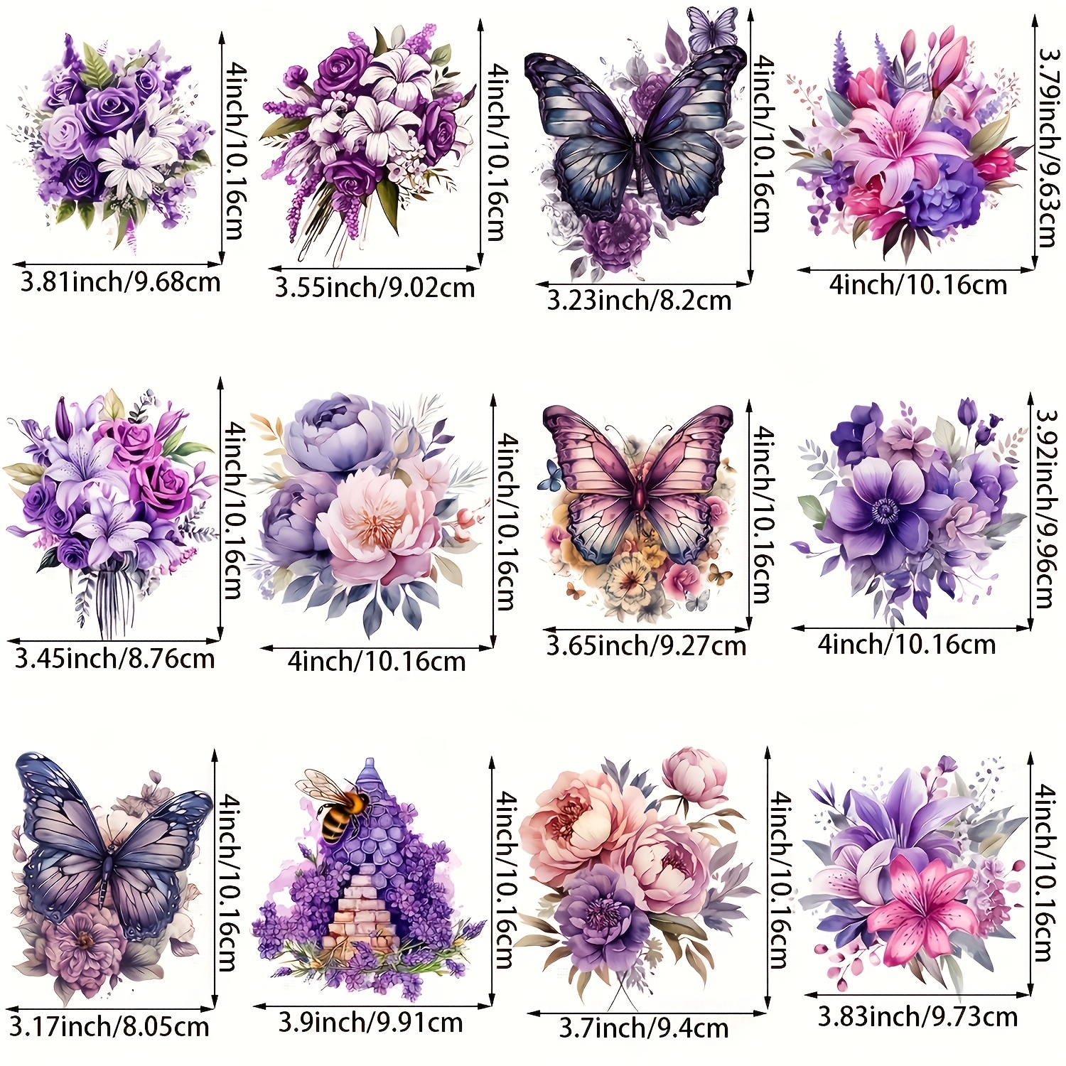 TEMU Set Of 12 Vinyl Iron-on Patches Featuring Assorted Floral And Patterns, T-shirts, Sweatshirts, Hoodies, And Bags