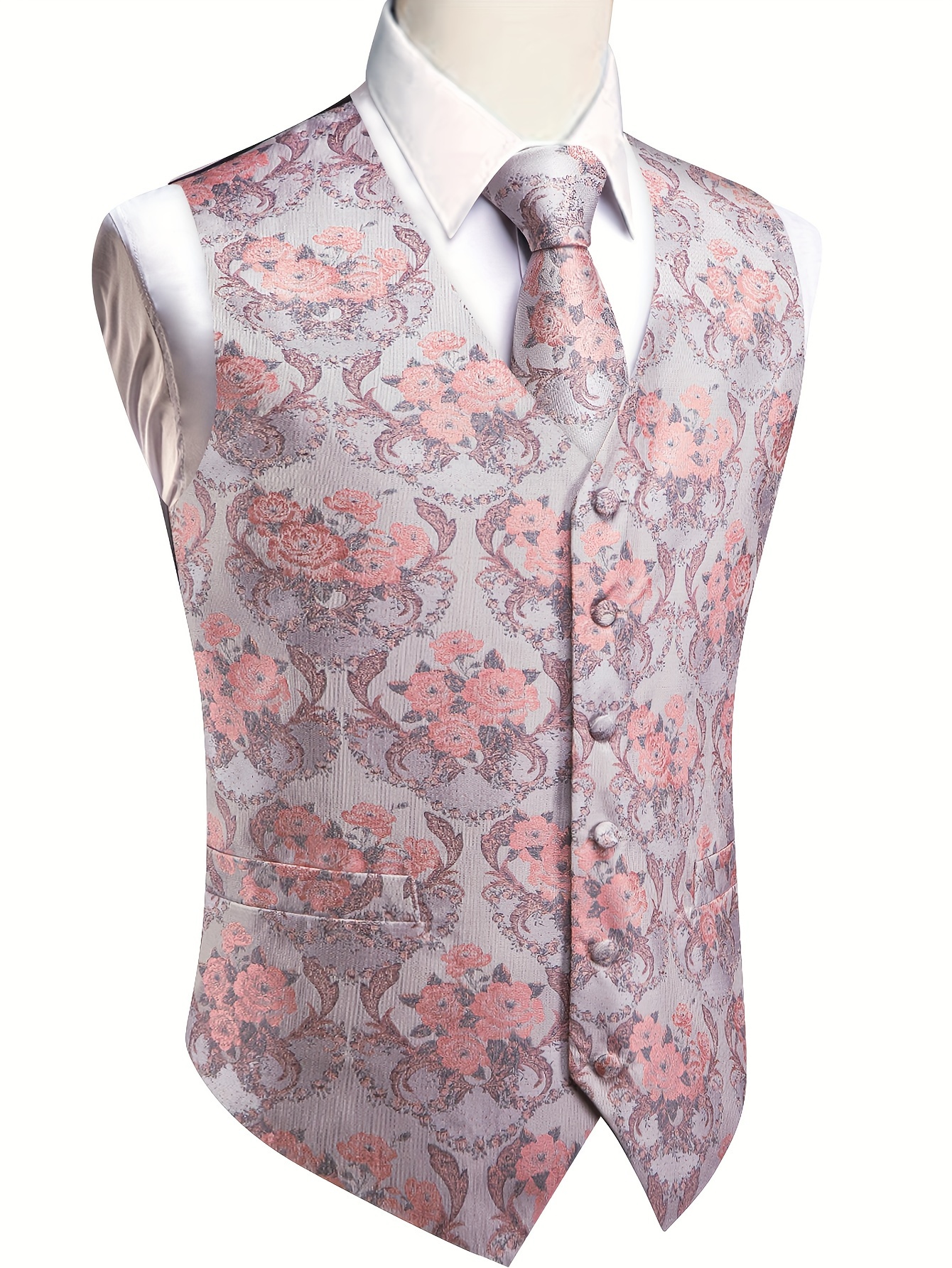mens vintage elegant pink floral fit sleeveless vest set Temu