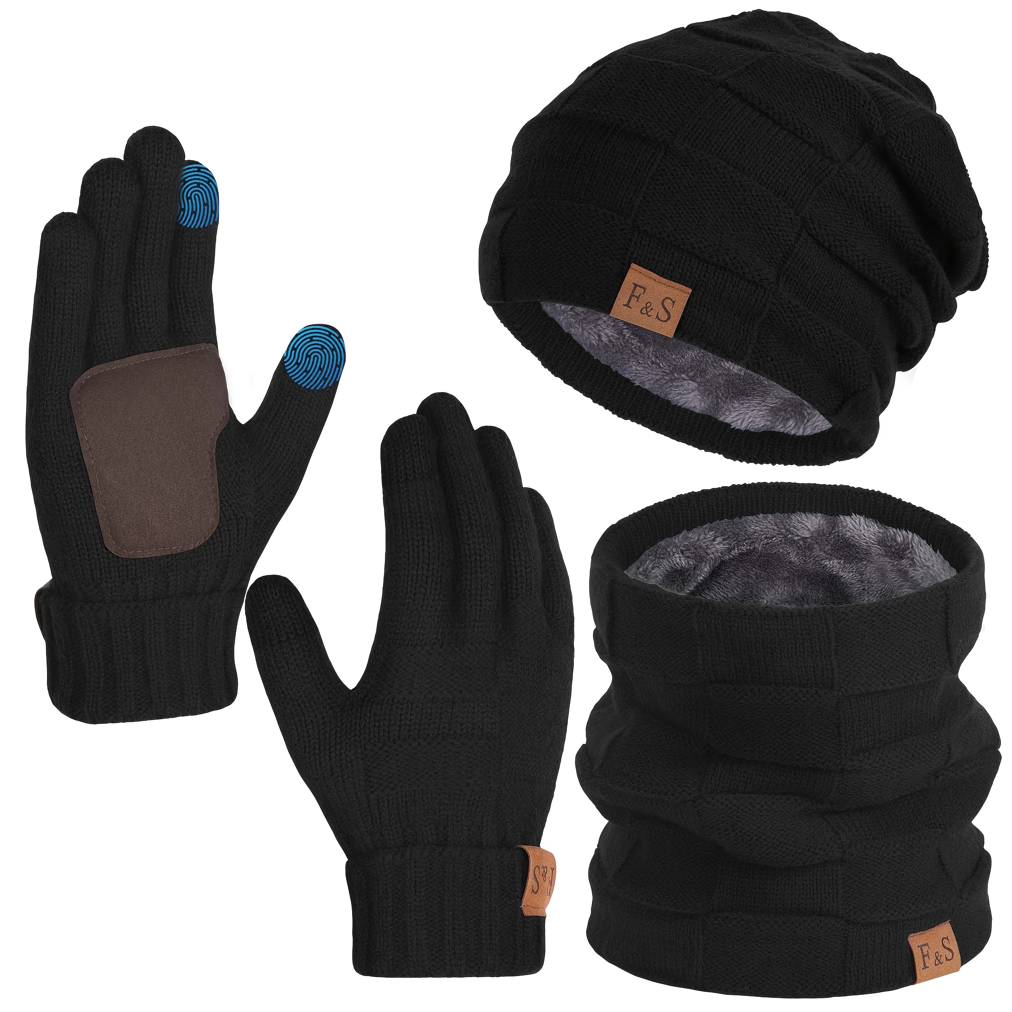 

3pcs/set Winter Beanie Hat Scarf Set Adult Winter Hat Set, Knit Neck Warmer Cap With Touch Screen Cold Weather Gloves For Men Women