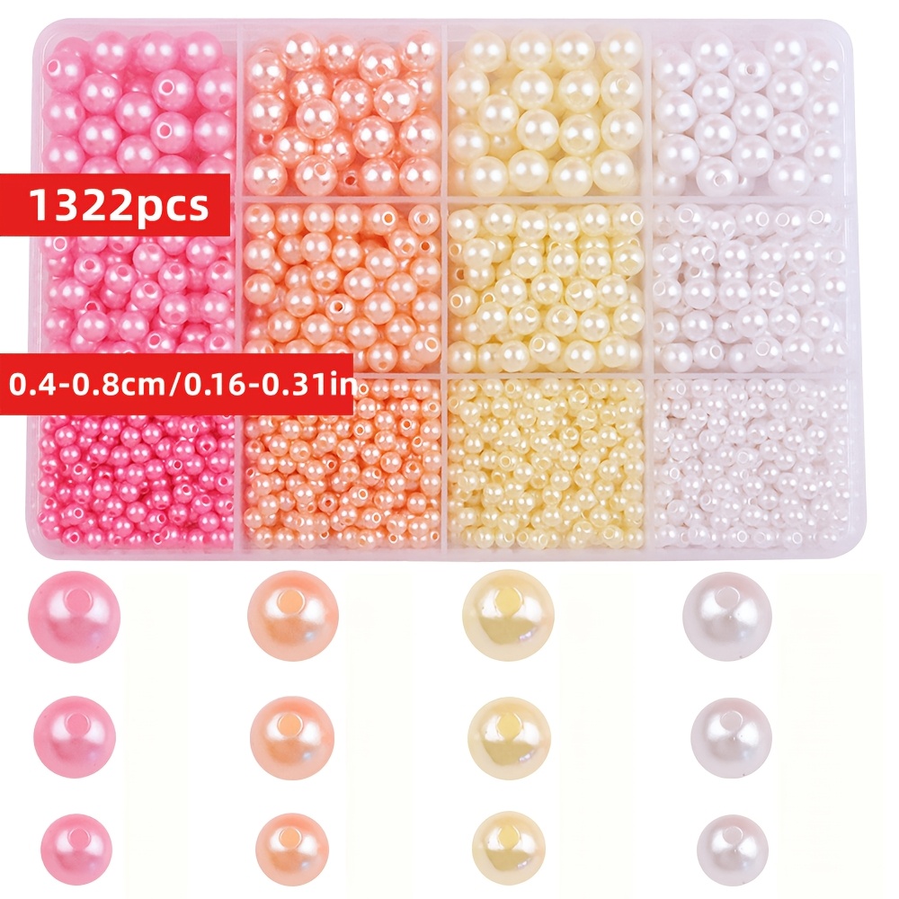 E-shop 1322 Stück QYWCTZ Bohemian Runde Perlen mit Loch - Rosa & Weiß DIY Schmuckherstellung Zubehör, 4mm/6mm/8mm/10mm Lochboxperlen für Armbänder,