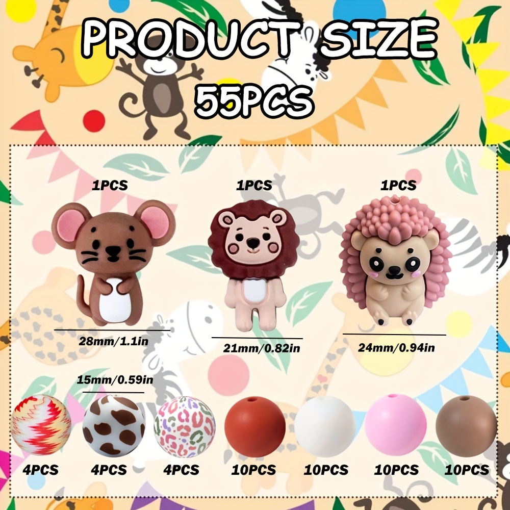 TEMU 55 pièces Anneaux en D en de Souris, Hérisson et Lion, Perles Rondes de 15 mm avec Colorés, Idéaux pour Boucles d'Oreilles, , Charms de Sac,
