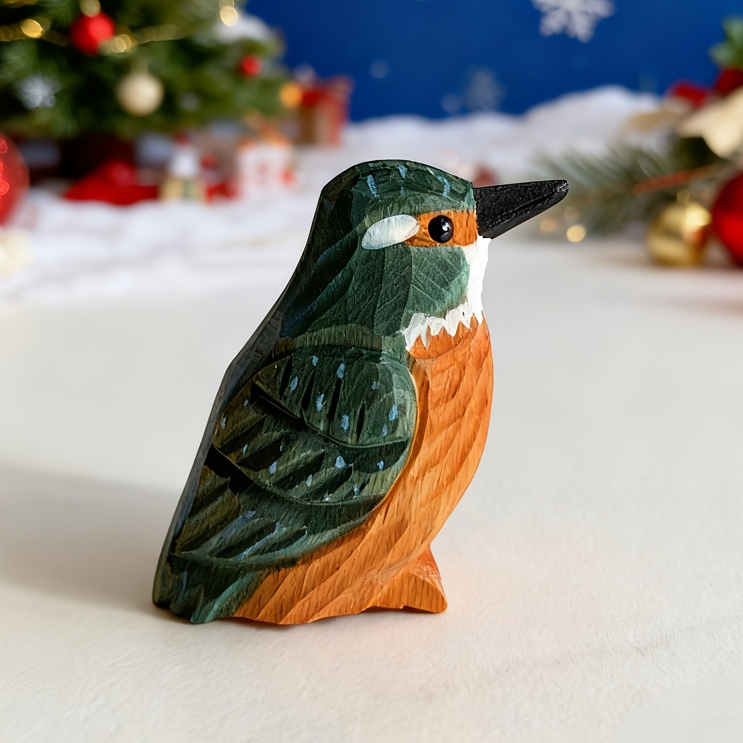 Image of Collectible Figurines ，hand-carved Wooden Bird Statue - Realistic Perched Bird Figurine Suitable For, Desk Ornament & Christmas, Holiday Decorations - Grain Carved Statue
