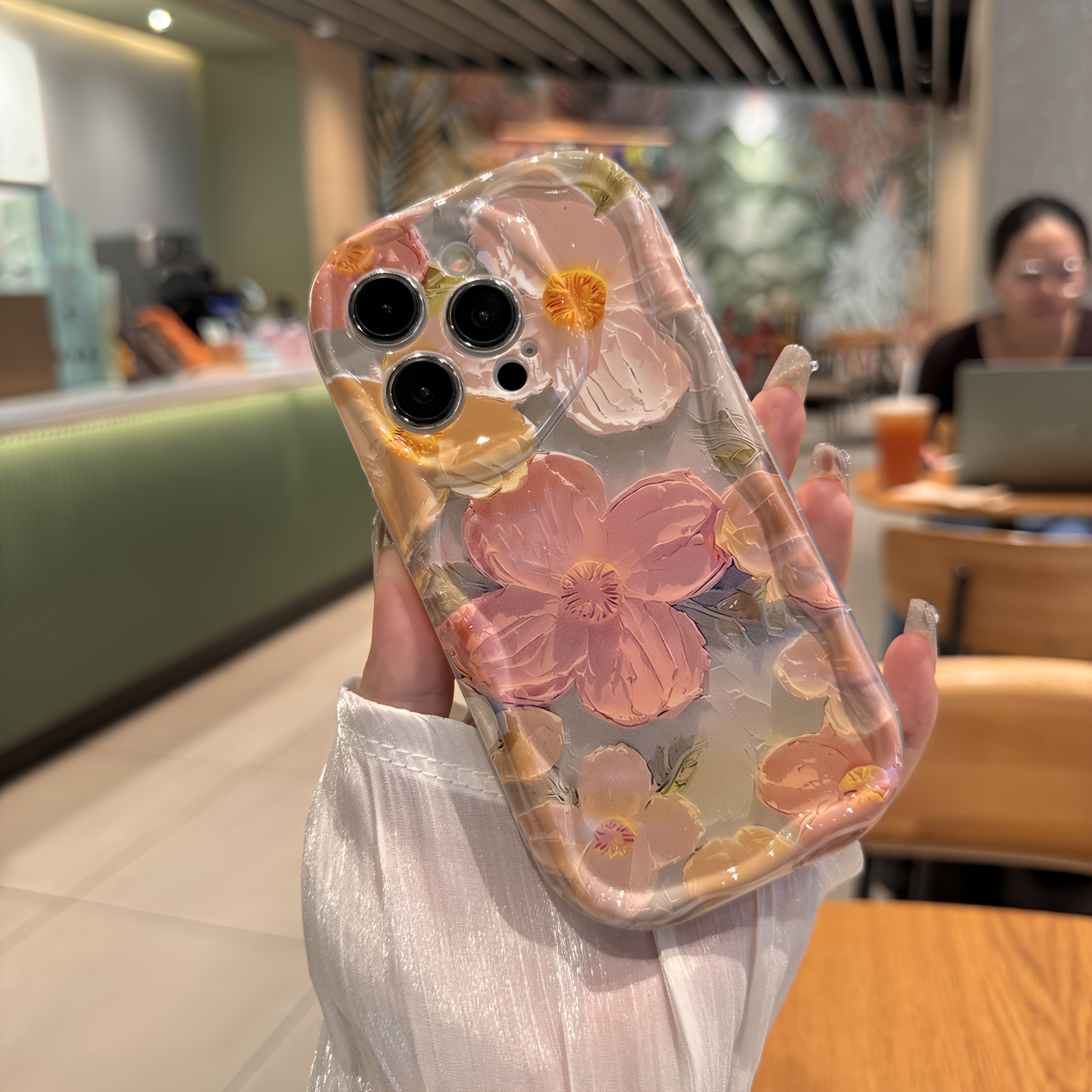 Coque souple rétro à bord ondulé pour Apple iPhone 16/15/14/12, protection anti-choc intégrale. Coussin d'air haut de gamme minimaliste, compatible avec X/XR/XS/8/7. Coque unisexe vintage vichy mat XR 11, couverture totale XS Max/12 Pro, motif floral brillant 3D - transparente 044WY