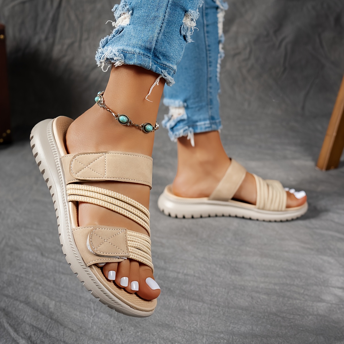 womens multi color elastic webbing slippers with fastening soft sole outdoor walking slippers women shoes 3