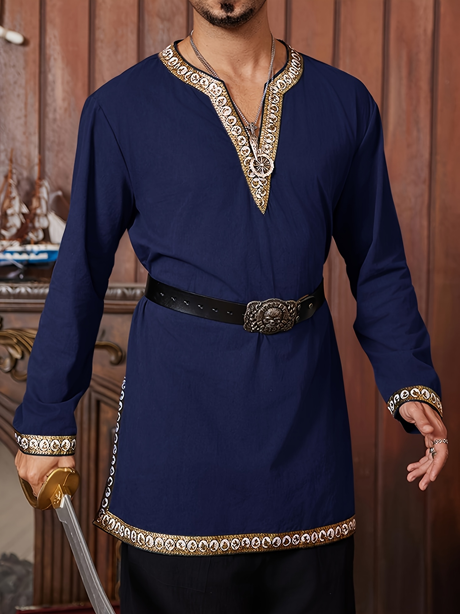 Kinstell Chemise Médiévale Pirate à Lacets Pour Homme Renaissance Costume En Dentelle Avec Volants Sur Le