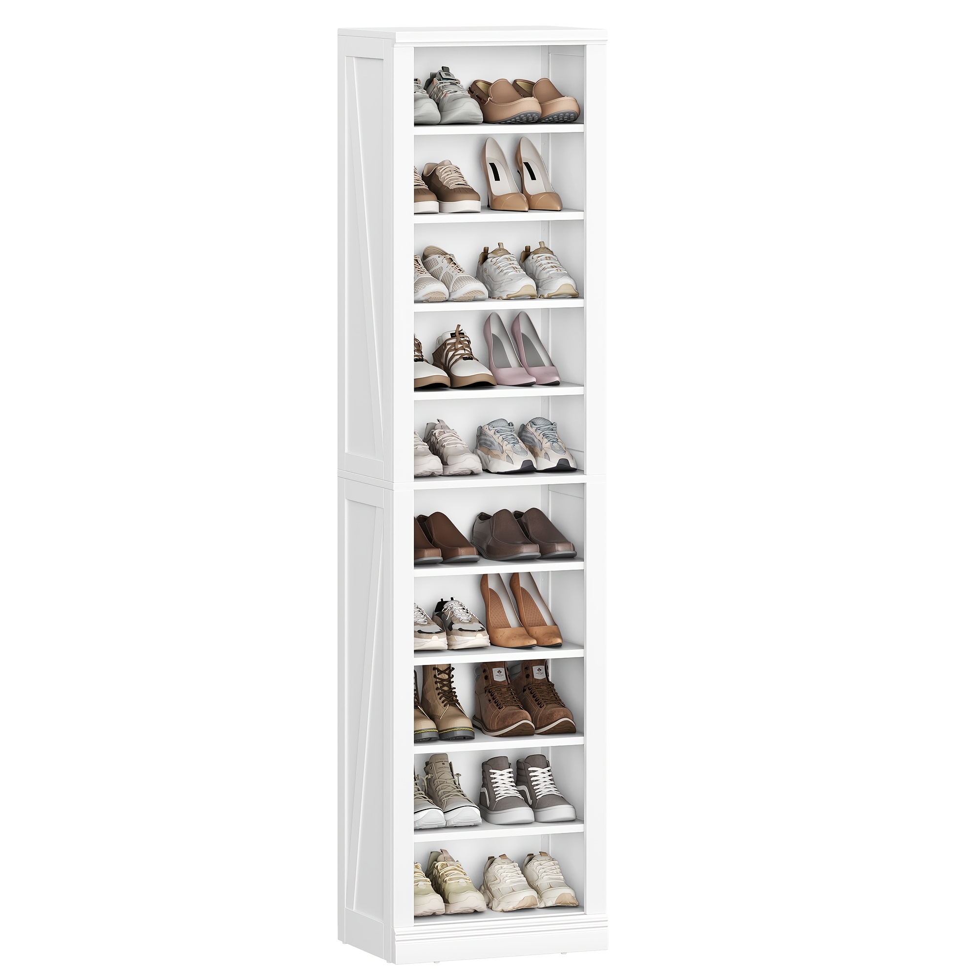 Image of Shoe Storage Cabinet, 10 Tiers Shoe Rack Cabinet, Space Shoes Cupboard With Adjustable Dividers For Any Shoes, Books, Wooden Rack Organizer For Entryway, Living Room, White