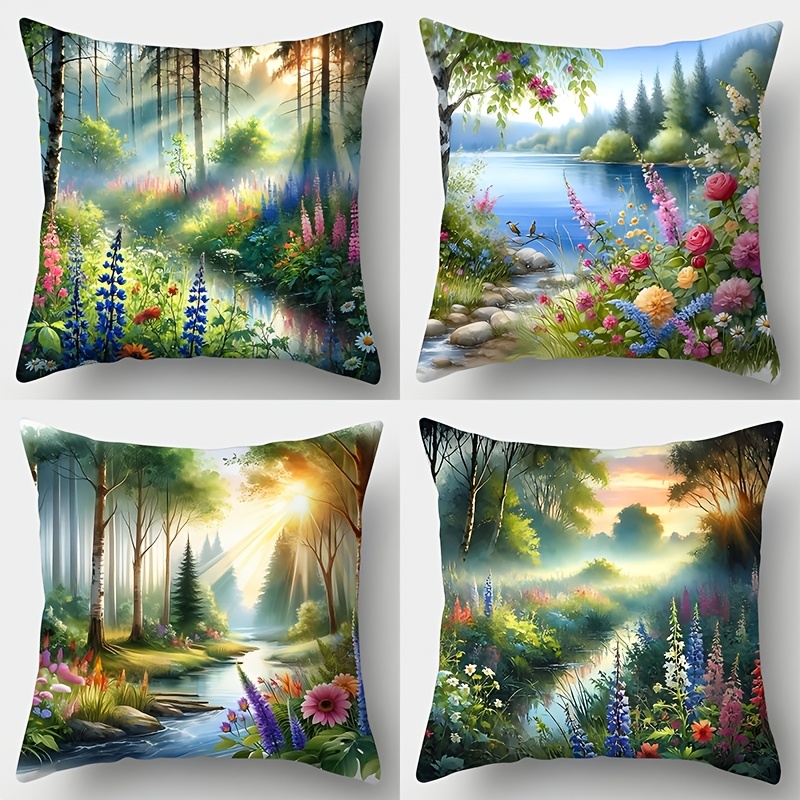 

4pcs Set, Home Sofa Pillowcase, Pillowcase, 17.7"*17.7", Single-sided Print, Home Decoration, Sofa Waist Cushion Cover, Pillowcase Without Pillowcore