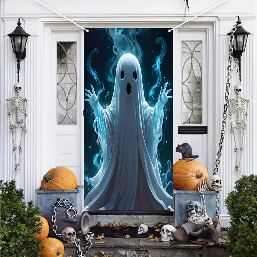 

Spooky Porch Banner - 35.4" X 72.8" & Zombie Door Cover, Indoor/outdoor Party Decoration