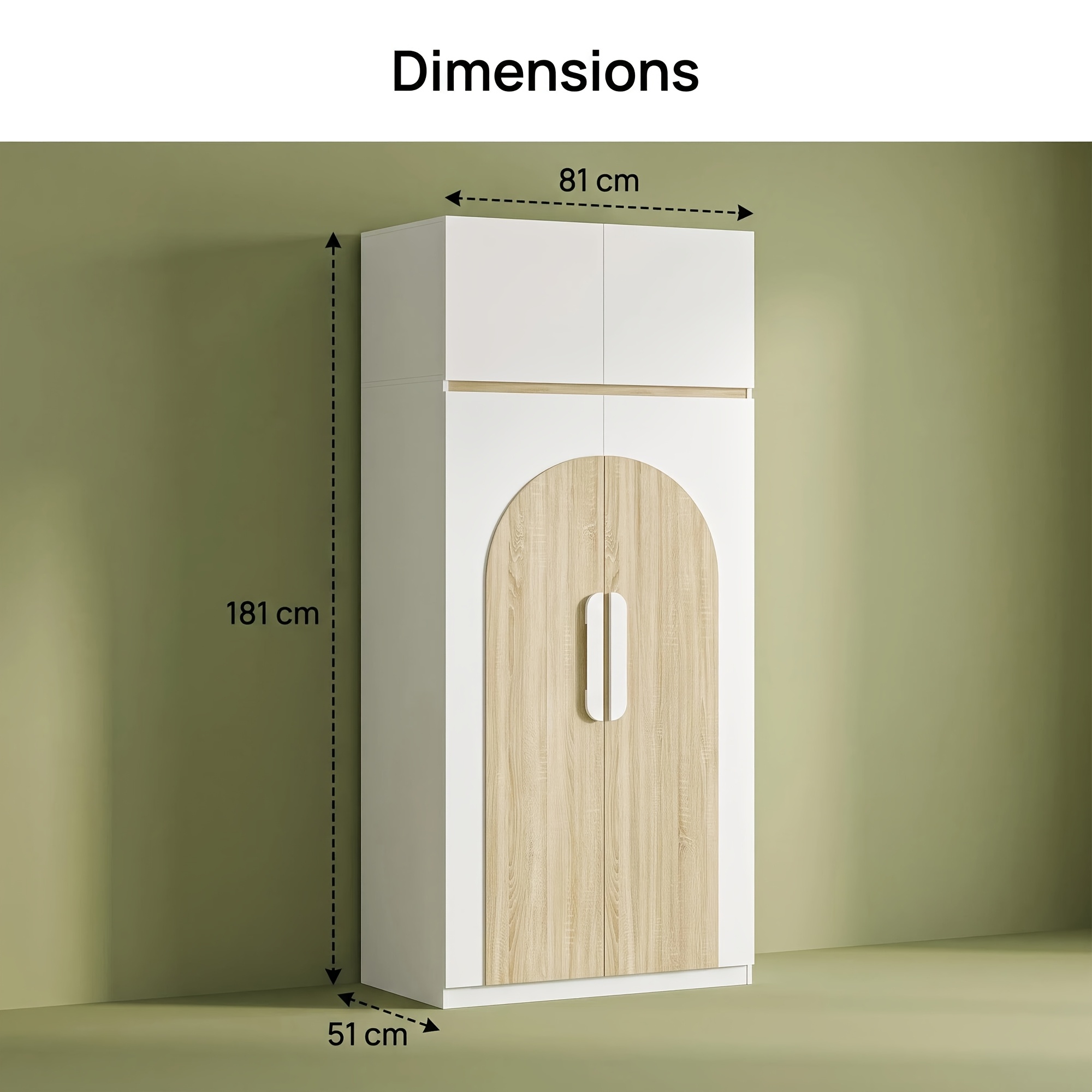 TEMU Wardrobe, Modern Minimalist Color-, Four-door Wooden Wardrobe, White Wood-paneled Arched Design, With Top Cabinet For Bedding Storage, Built-in