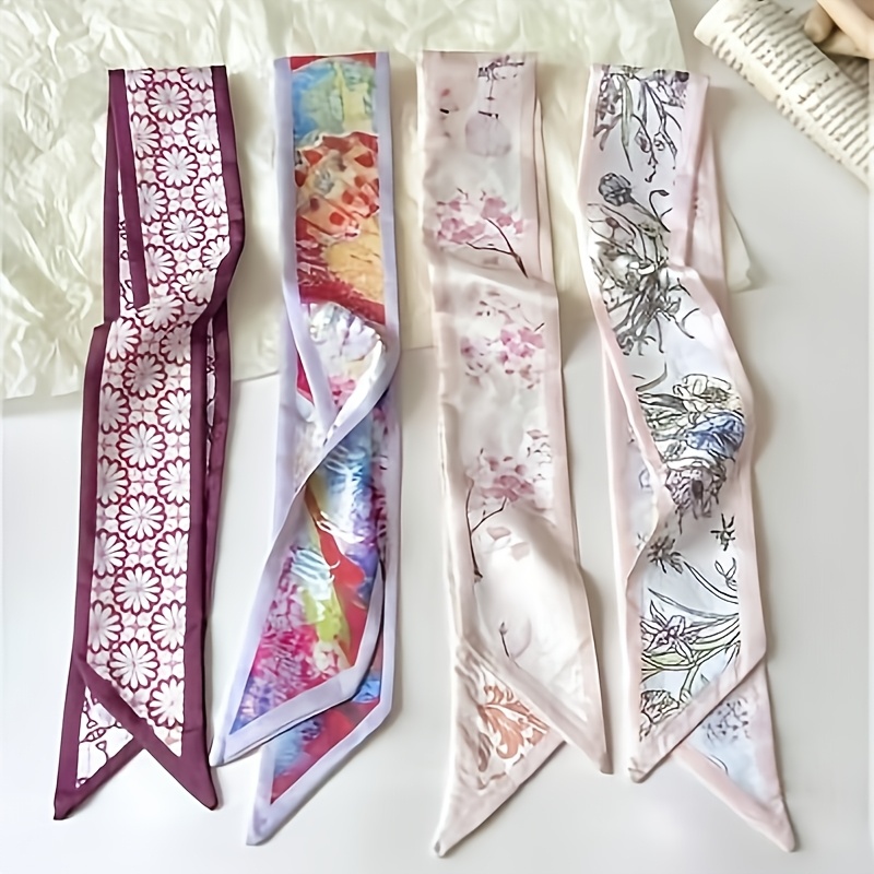 TEMU Ensemble de foulards à cheveux floraux (4 pièces) - Foulard multifonctionnel pour sacs et bandeaux, idéal pour les accessoires de cheveux et les