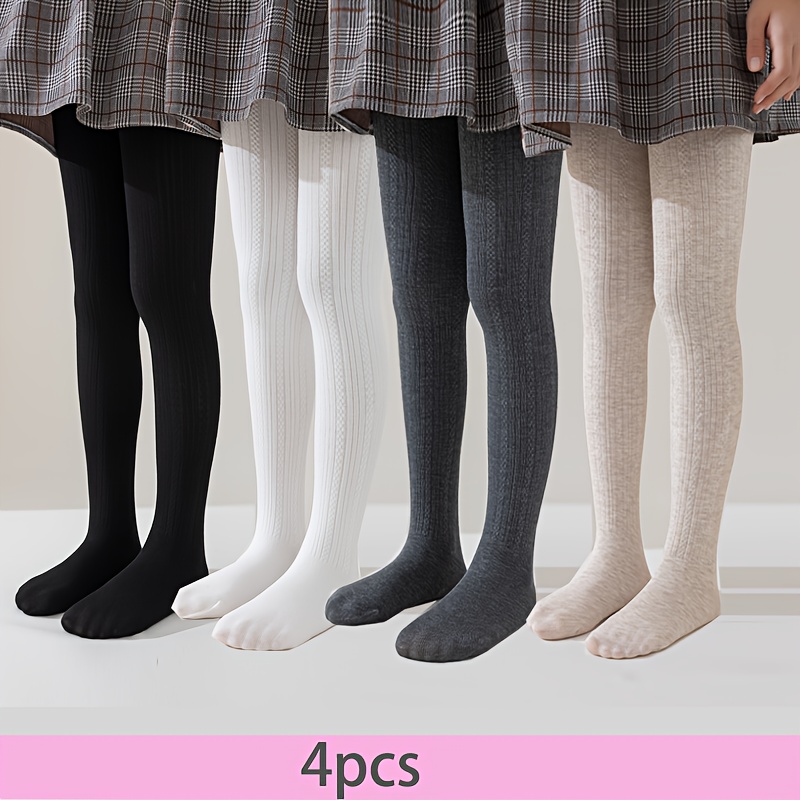 4pcs Girls' Tights, Children's Leggings, Footed Pants, Outerwear, Vertical Stripe, Slim Fit, Versatile, Fashionable