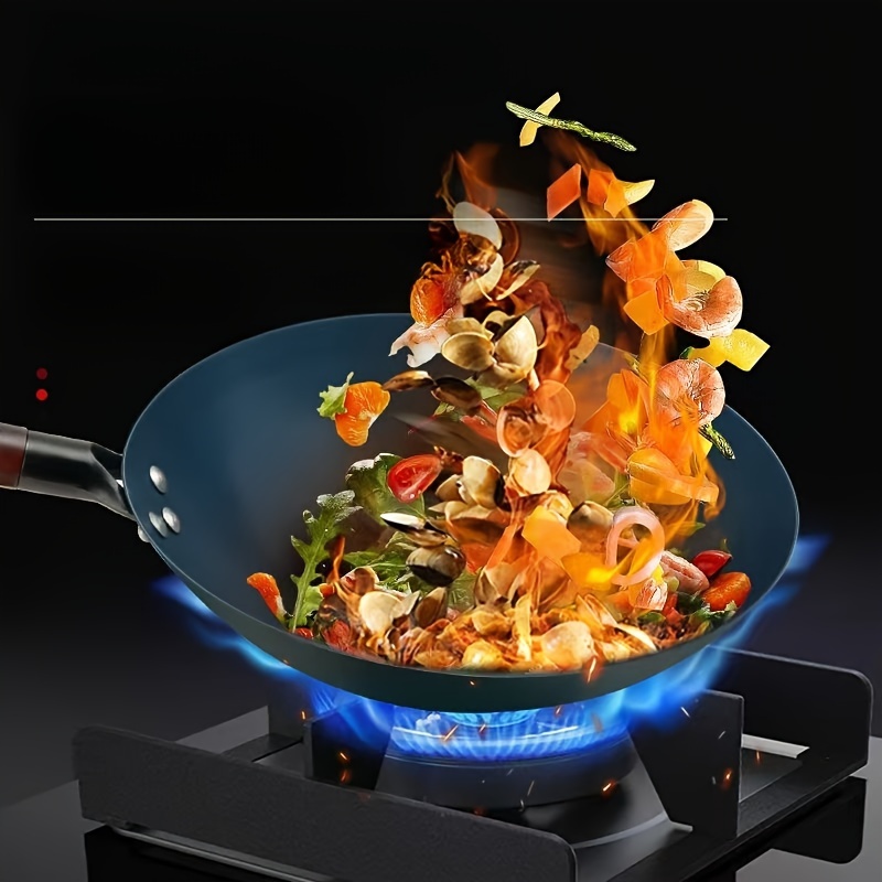 

1pc Wok Traditionnel Chinois en Fonte - , Antiadhésif, Revêtement, Compatible avec les Cuisinières à Gaz