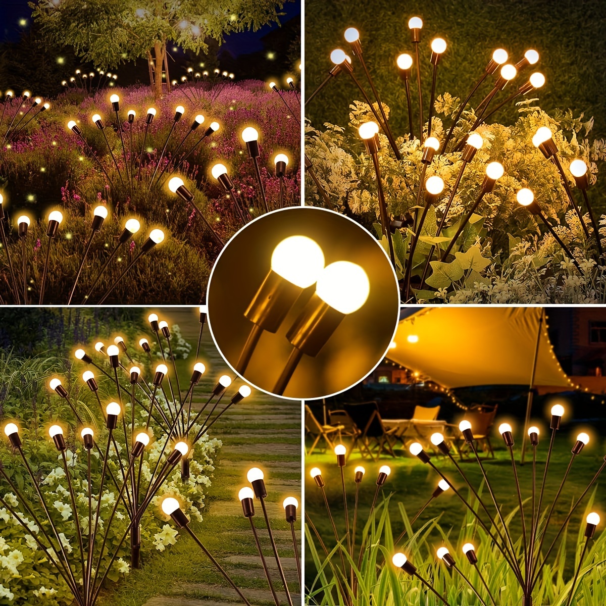 

8pcs Outdoor, Upgraded 64 Led Firefly Solar Lights For Outside, By Wind, Solar Powered Outdoor Lights For Yard Garden Decor Party Xmas Decorations (warm White)