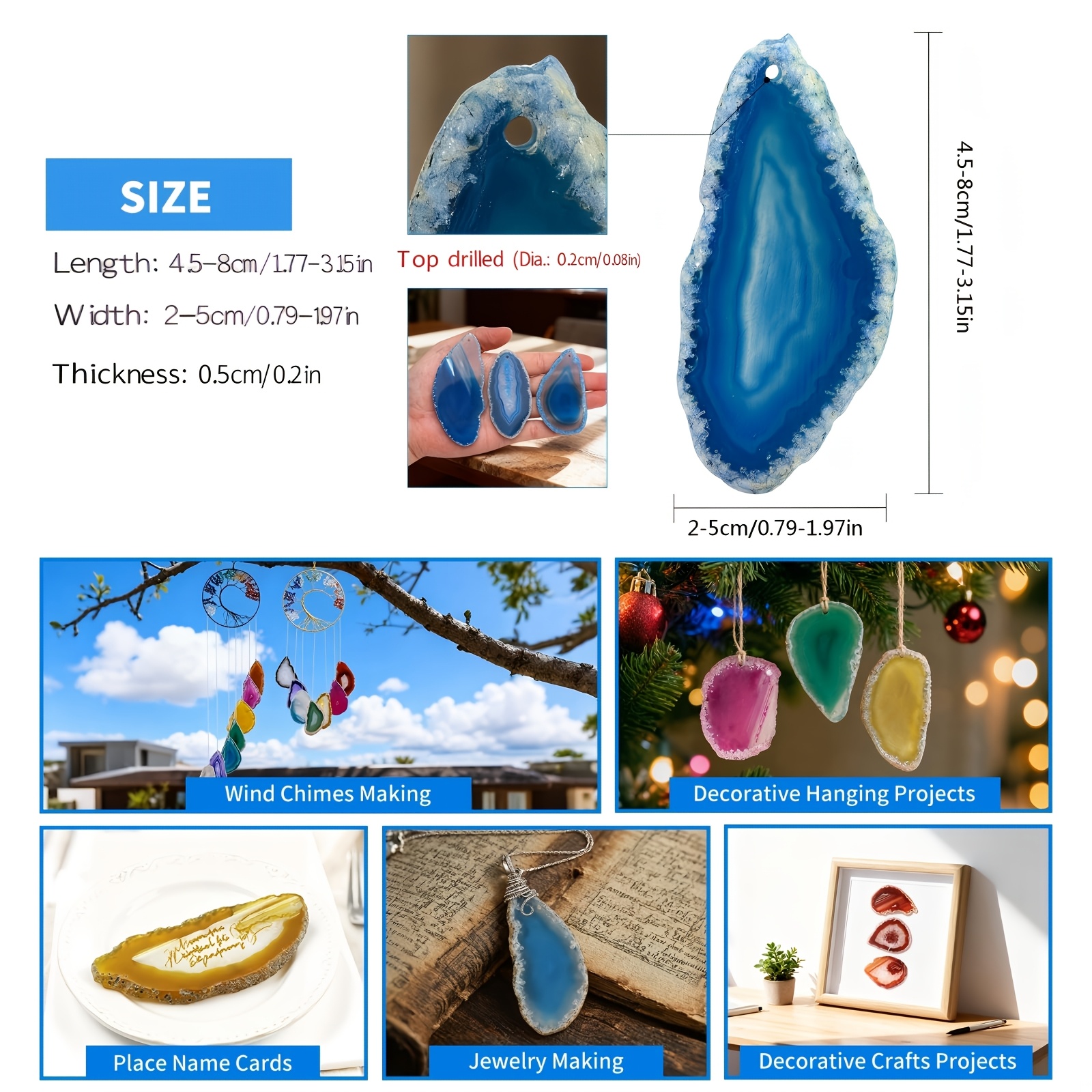 12pcs Natural Teal Green Banded Agate Geode Slices for Craft Making