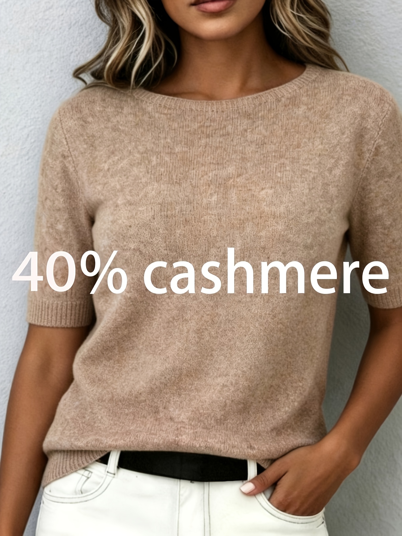 varebillede dame kortærmet rund hals top,   blød   hudvenlig t-shirt, alsidig og moderigtig pendler casual elegant, fransk   lazy style base layer pullover shirt