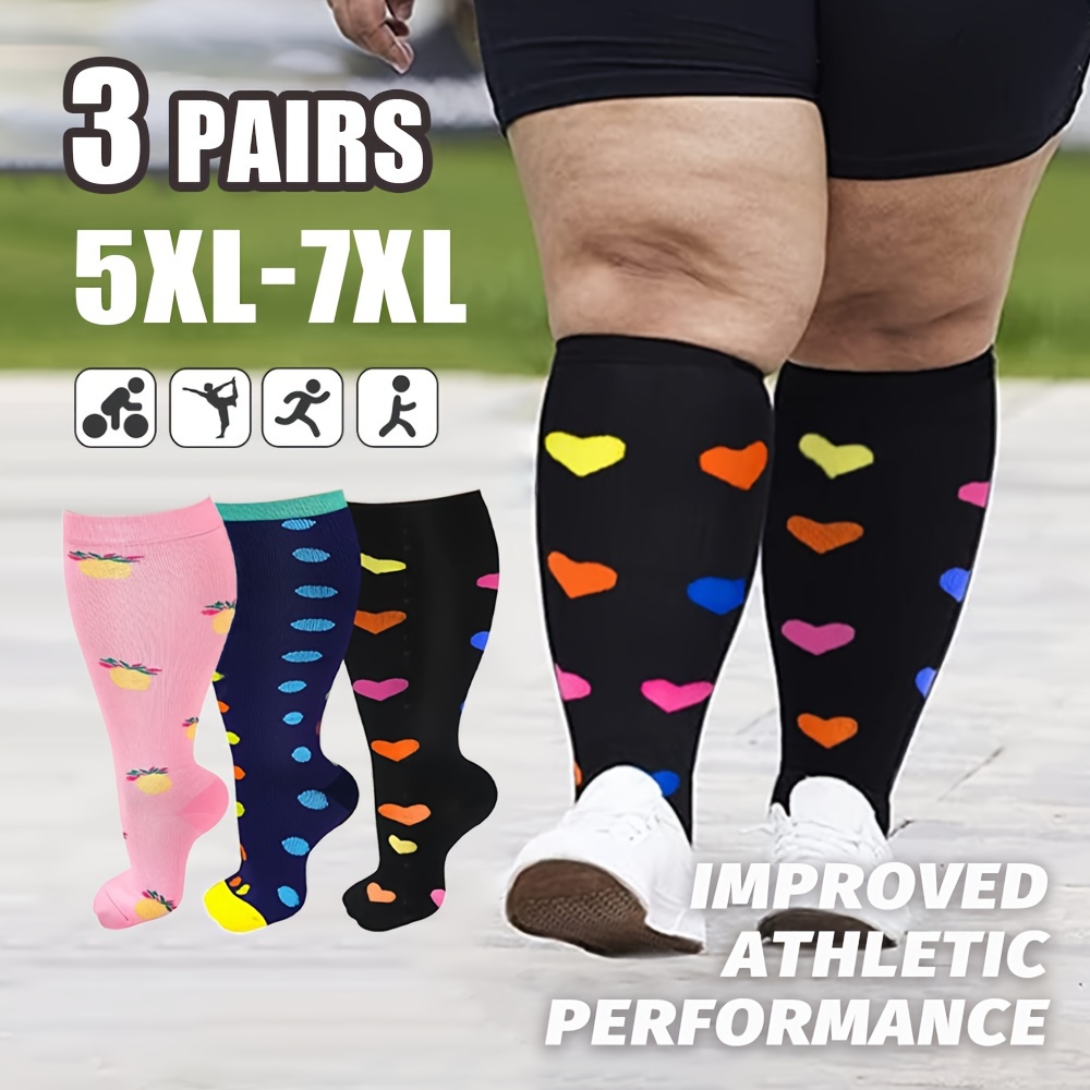 

3 Pairs Of Fat Plus Nylon Men's And Women's Compression Socks 5xl-7xl Non-slip Sports Compression Socks, Breathable Sweat-absorbing Compression Calf Socks