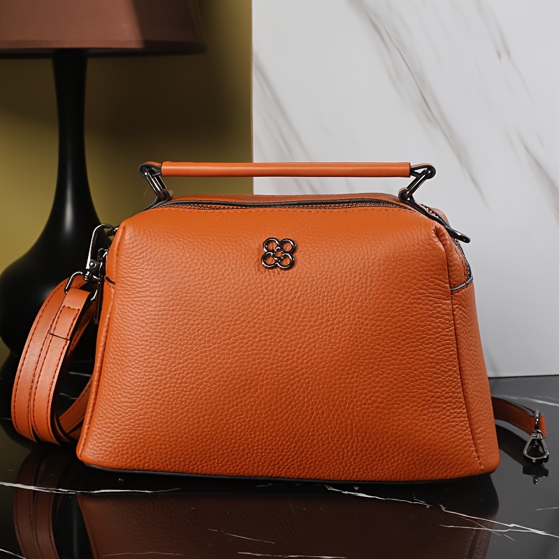 

Genuine Leather Handbag, Retro Solid Color Crossbody Bag, Stylish Shoulder Bag, Purse For Women