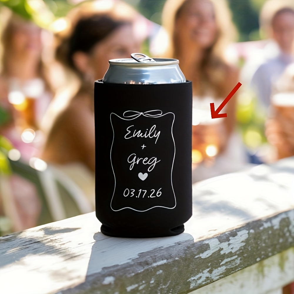 TEMU Custom 10-pack Wedding Can Coolers, Personalized Wedding Beer Can Sleeves, Available In White And Black, Suitable For Wedding Receptions,