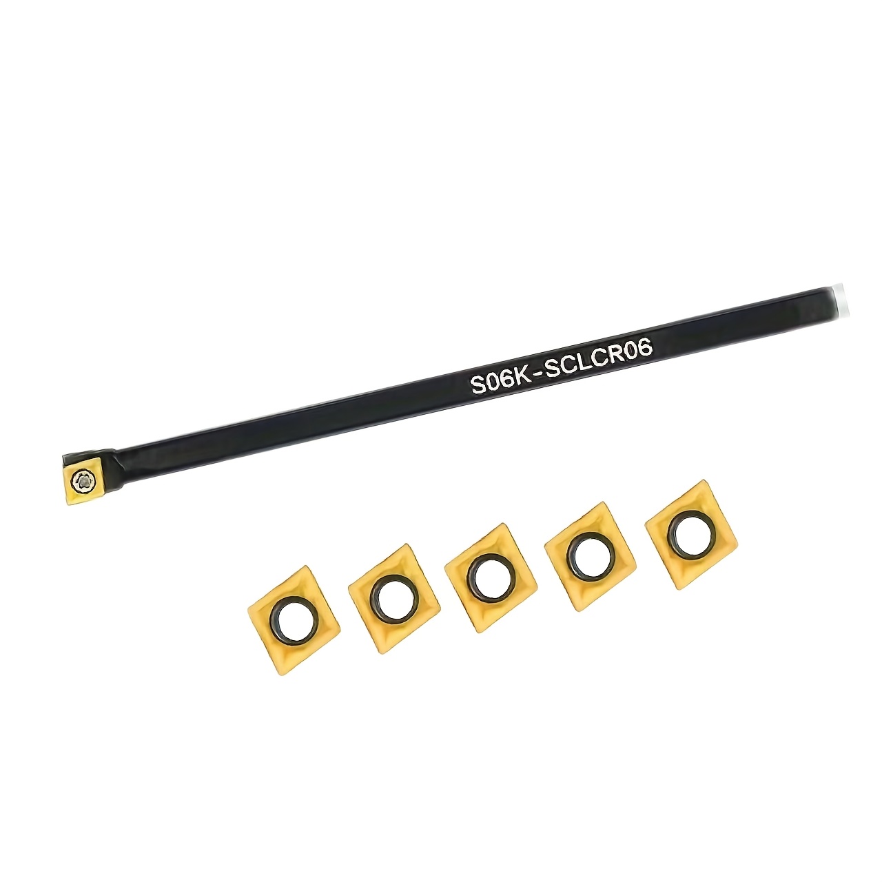 Image of S06k/s07k/s08k/s10k/s12m-sclcr06 Indexable Turning Tool, 5pcs Metal Lathe Tool Holder Set, With 5pcs Ccm21.51/ccmt060204 Carbide Inserts, For Machining And, High Strength, High Toughness