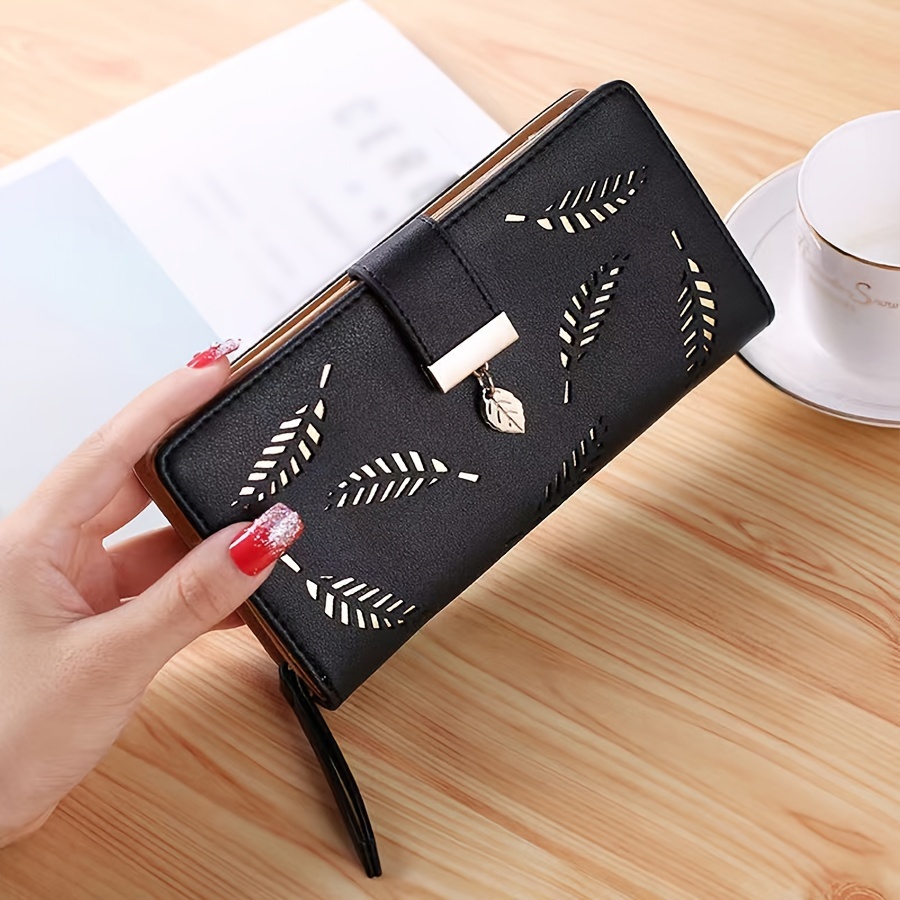 

Women's Long Wallet, Classic Style, Leaf Hollow-out Design, Fashion Clutch, Phone Wallet