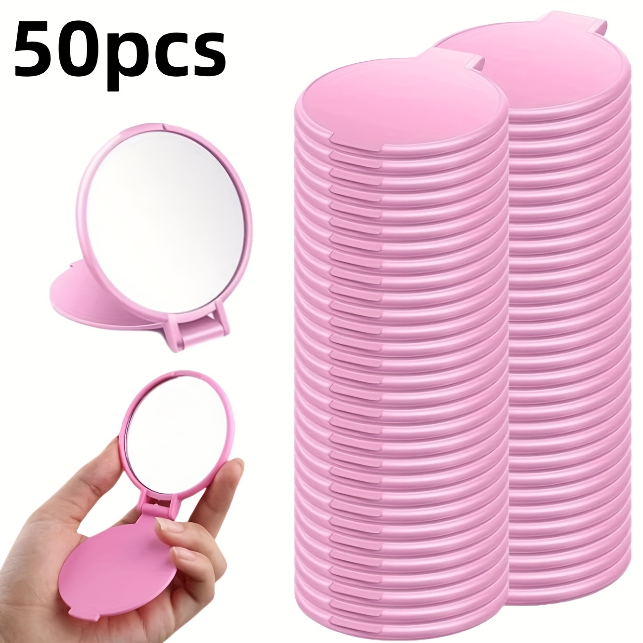 TEMU 50 White Portable Mini Folding Mirrors, Circular Makeup Mirrors, Accessories, Pocket Size