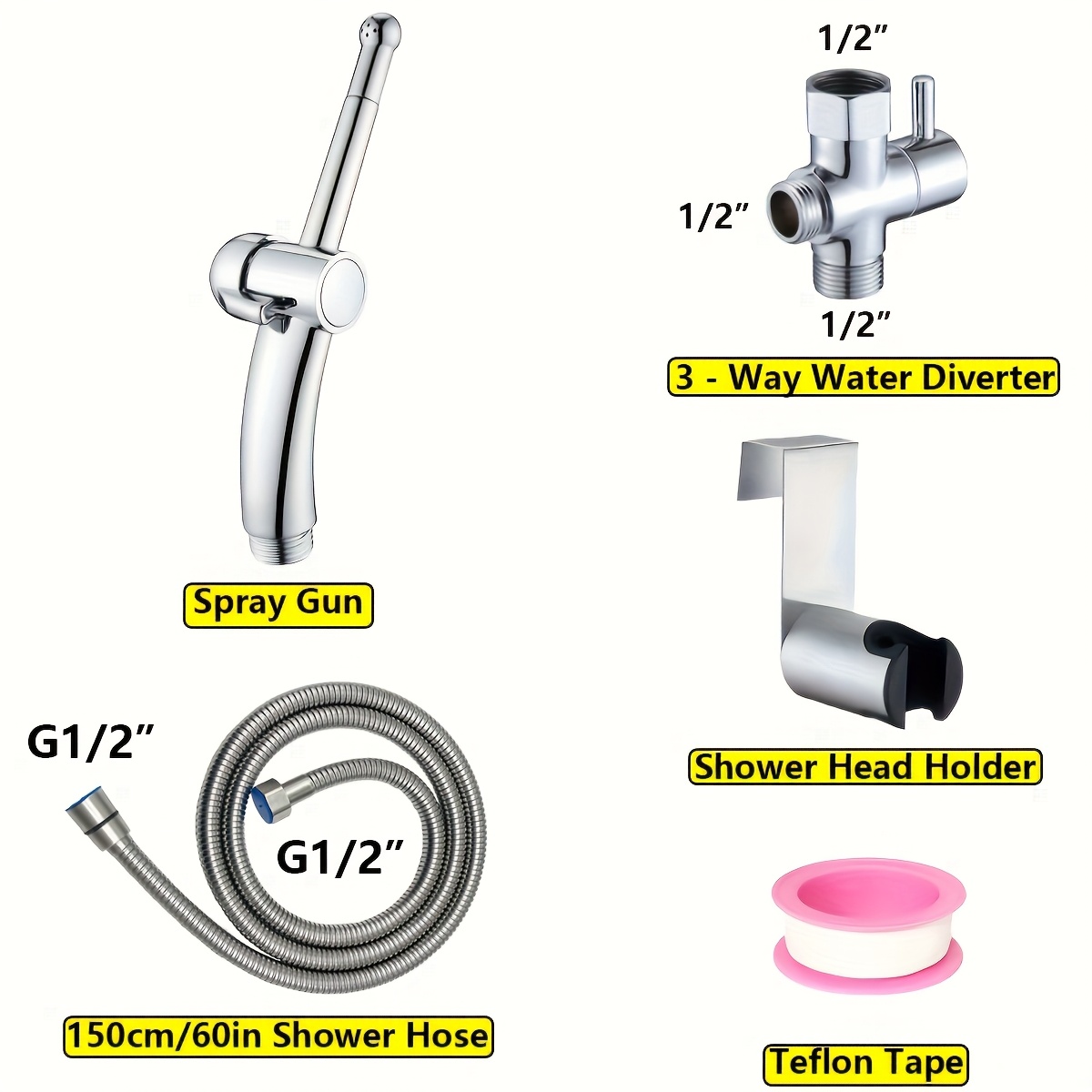 1pc/set Hand Held Bidet Sprayer For Toilet Sprayer Replacement, Handheld Jet Spraying Ergonomic Baby Cloth Diaper, Brass Valve Inside Chrom
