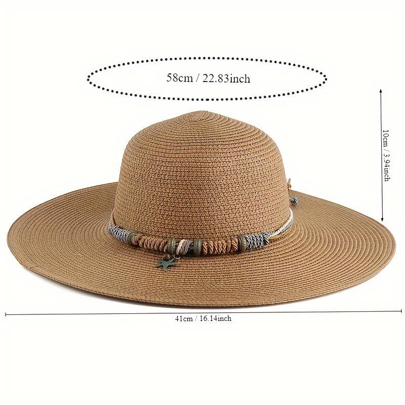 Women's Summer Straw Hat, Wide Brim Sun Protection Beach Hat, Outdoor Travel Fashionable Round Top Hat for Vacation Leisure,Temu