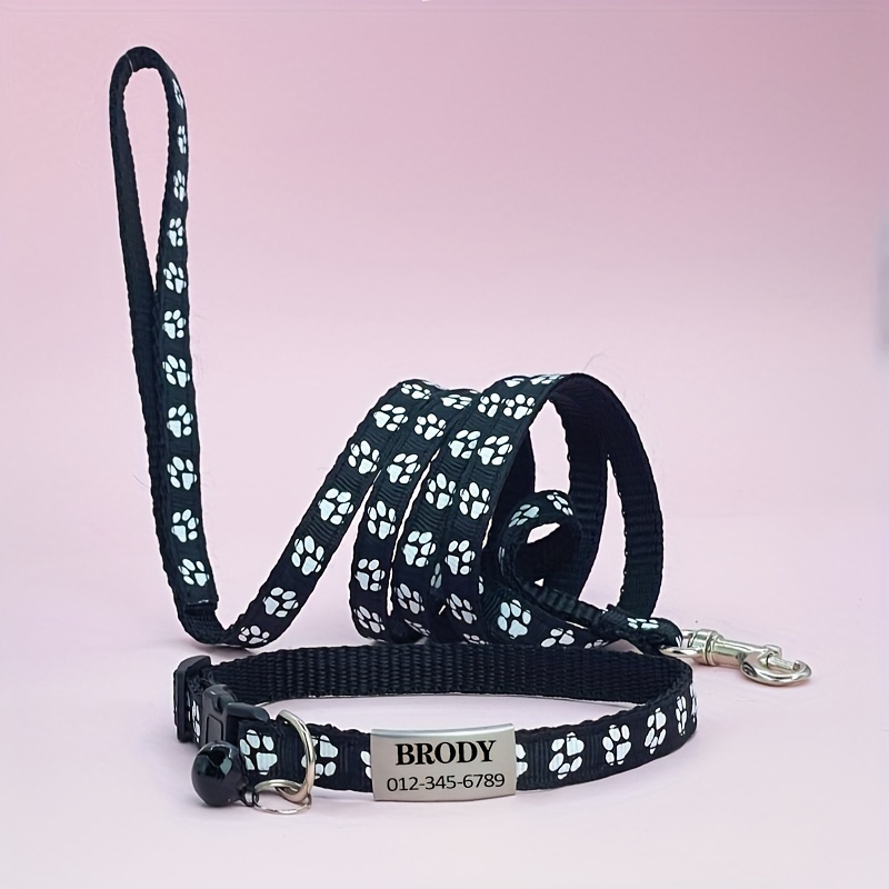 TEMU [Personalizado] Collar y correa para mascotas, collar ajustable para mascotas con campana, clip de rápida, cuerda de entrenamiento duradera
