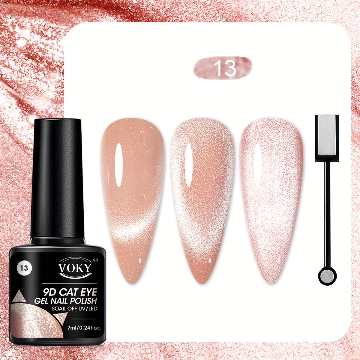 Image of Voky 2pcs/set 9d Cat Eye Nail Gel, Wedding Pink Nail Polish Set, Includes Dual-head Magnetic Tool, Home Nail Salon, Suitable For Beginners